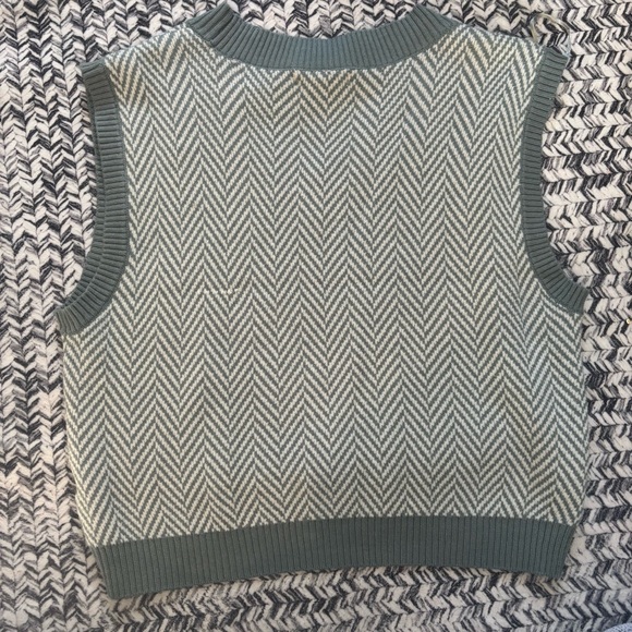 Teal and Cream Knit V Neck Sweater Vest Sincerely Jules Size Women’s Large - Picture 4 of 7
